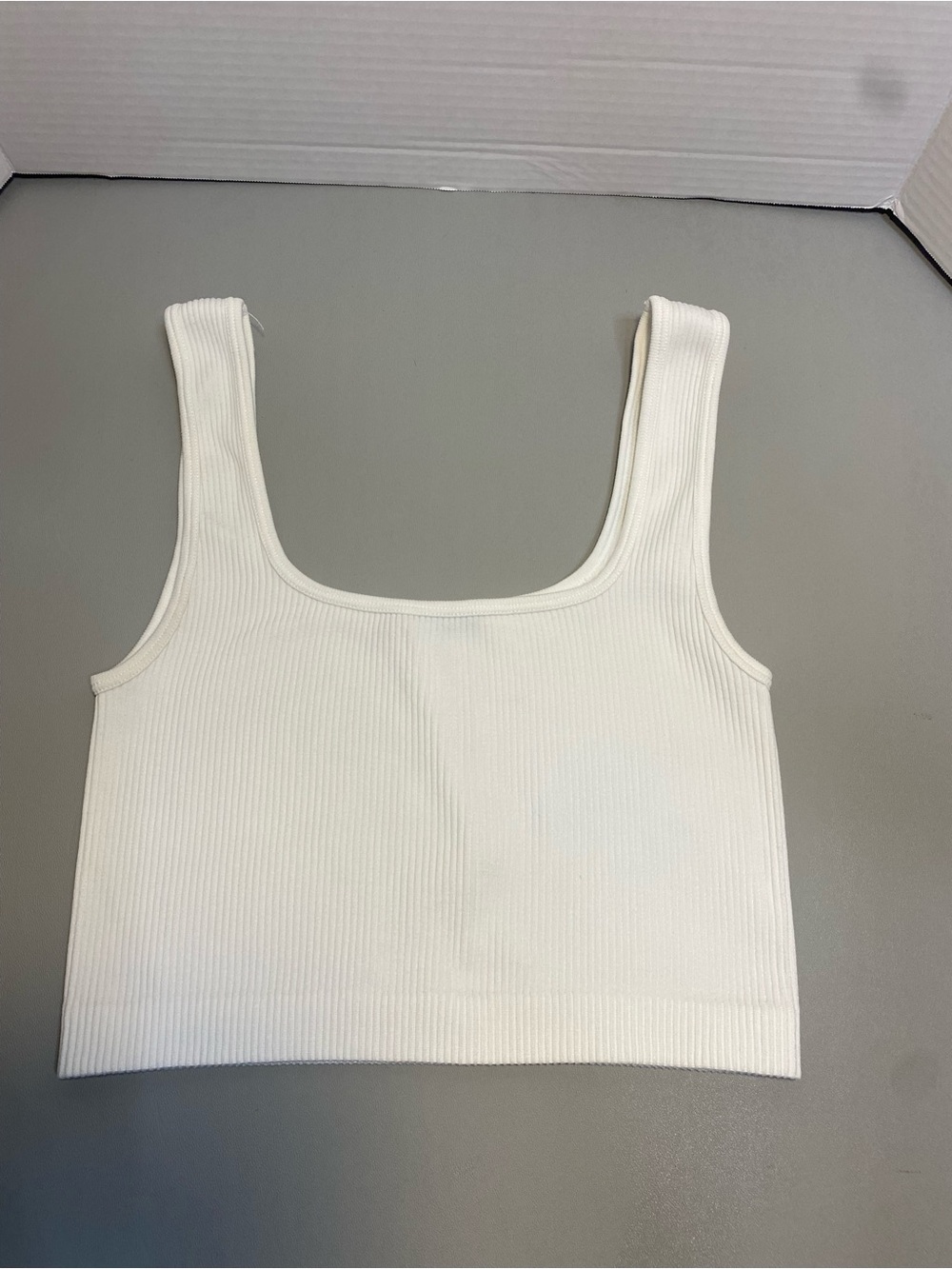 Zara White Ribbed Square-Neck Crop Tank